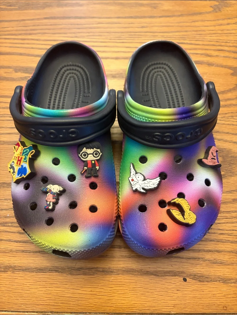 CROCS Kids Rainbow Tie-Dye Clog with Black Strap